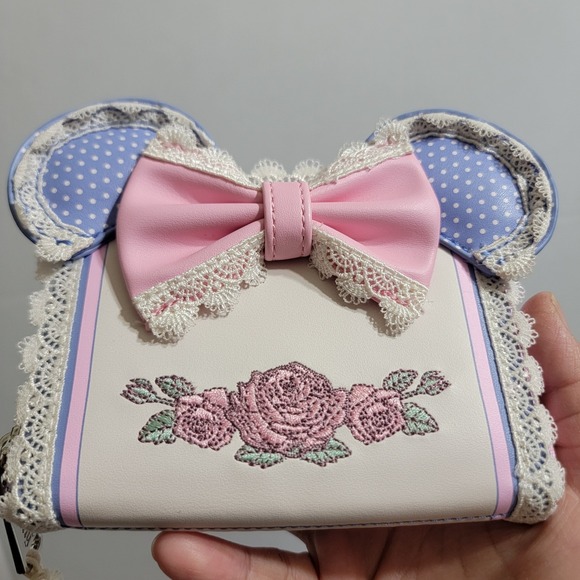 NEW! LOUNGEFLY DISNEY MINNIE MOUSE FLORAL LACE CROSSBODY BAG & MATCHING … - Picture 7 of 11